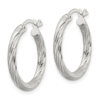 Sterling Silver 2.5mm Polished/Satin D/C Hoop Earrings