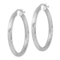 Sterling Silver Rhodium-plated 3mm Polished/Satin Diamond-cut Hoop Earrings