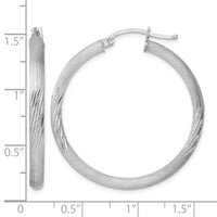Sterling Silver Rhodium-plated 3mm Polished/Satin Diamond-cut Hoop Earrings