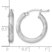Sterling Silver Rhodium-plated 3mm Polished/Satin Diamond-cut Hoop Earrings