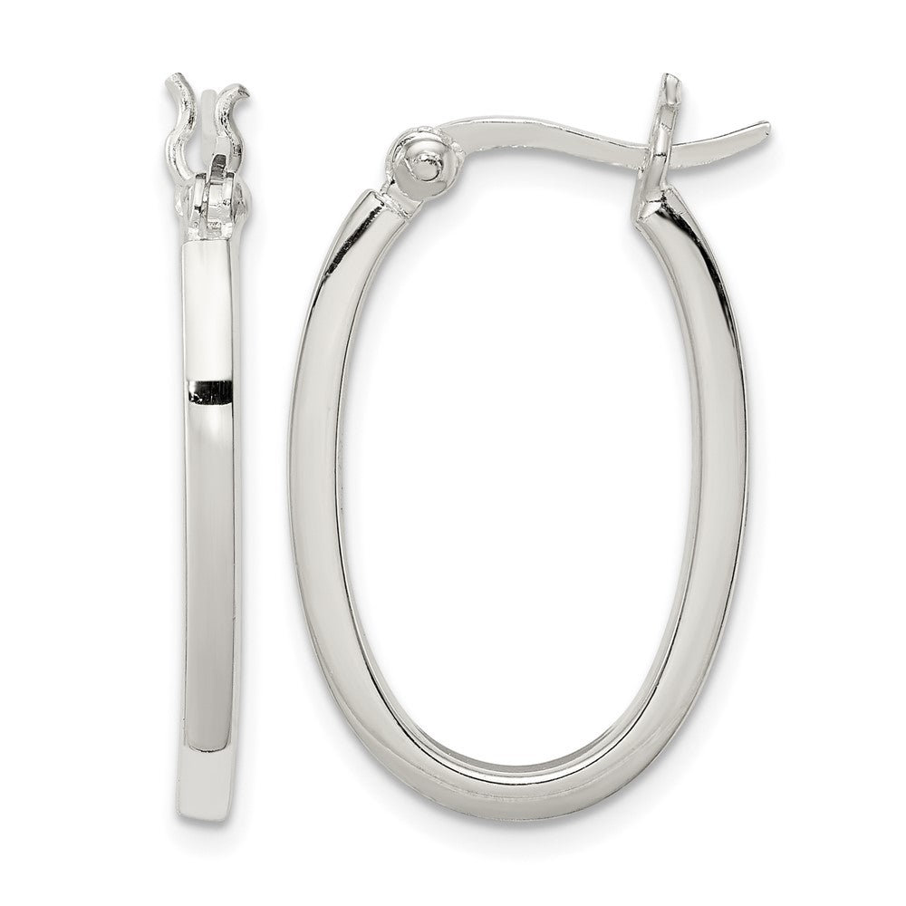 Sterling Silver 2.00mm Square Tube Oval Hoop Earrings