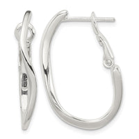 Sterling Silver Polished Wavy Omega Back Oval Hoop Earrings