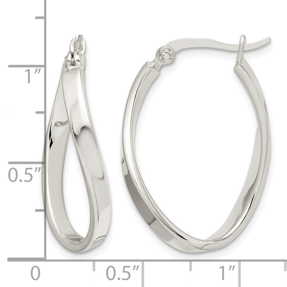 Sterling Silver Polished & Twisted Oval Hoop Earrings