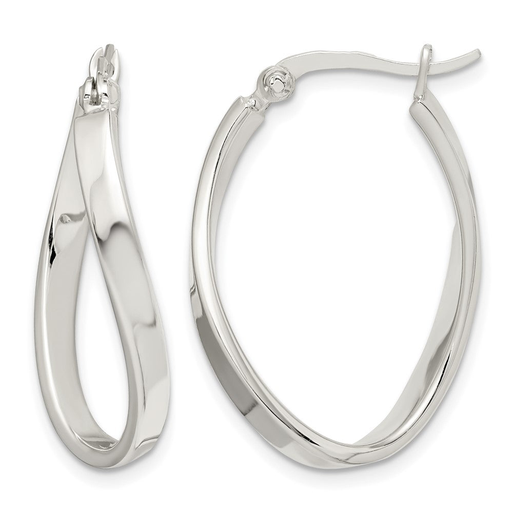 Sterling Silver Polished & Twisted Oval Hoop Earrings