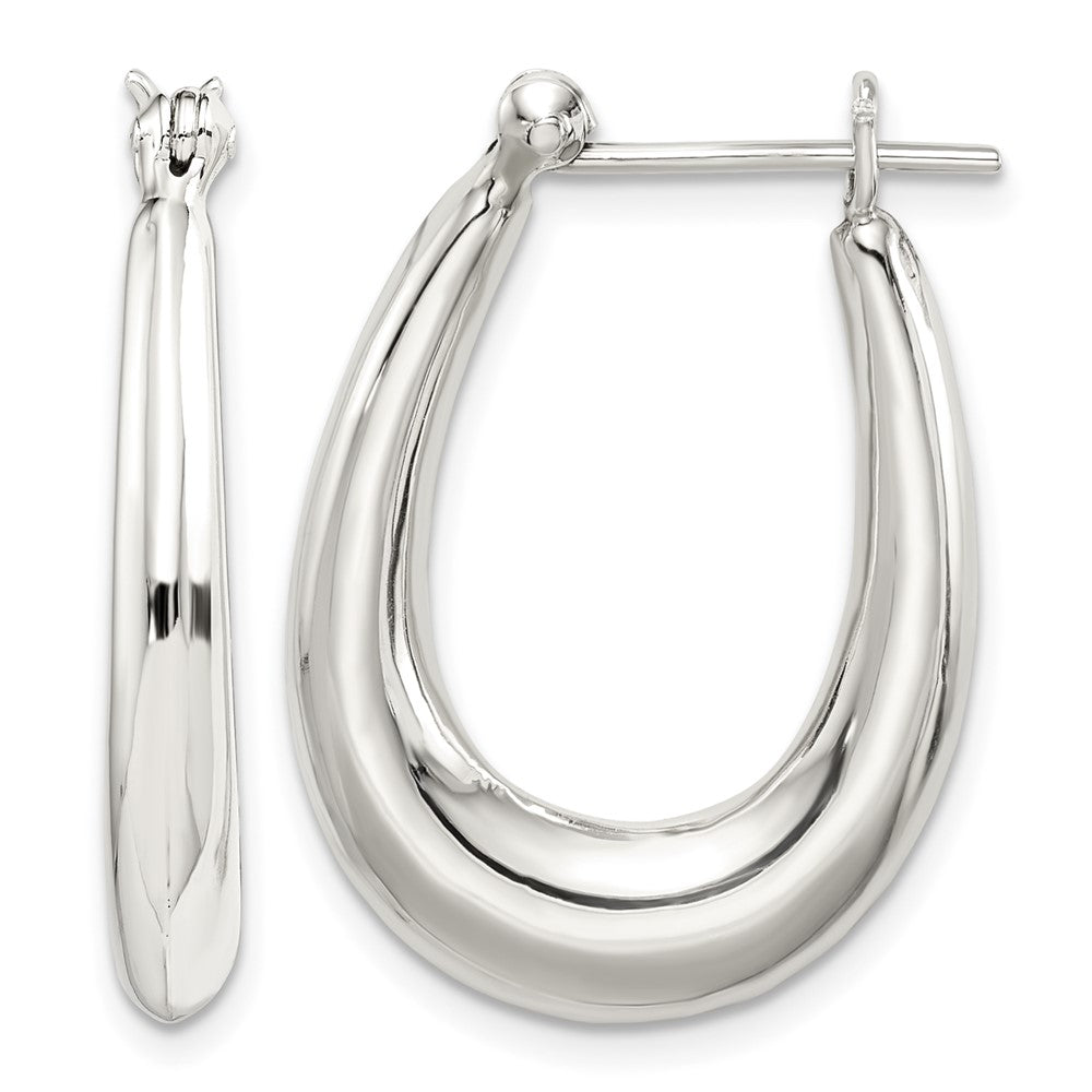 Sterling Silver Polished & Tapered Oval Hoop Earrings