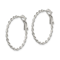 Sterling Silver Rhodium-plated Twisted Omega Back Hoop Earrings