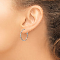 Sterling Silver Rhodium-plated Twisted Omega Back Hoop Earrings