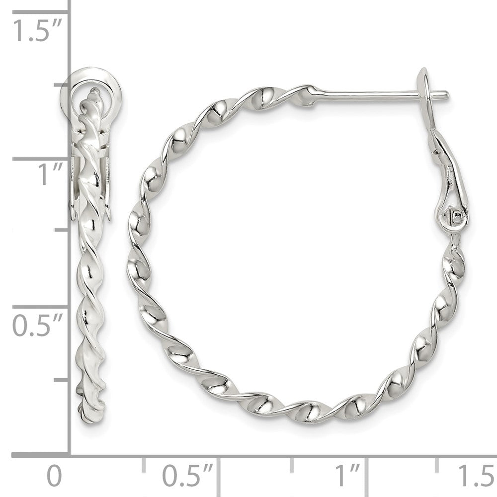 Sterling Silver Rhodium-plated Twisted Omega Back Hoop Earrings