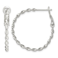 Sterling Silver Rhodium-plated Twisted Omega Back Hoop Earrings