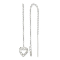 Sterling Silver Polished & Hammered Heart Threader Earrings