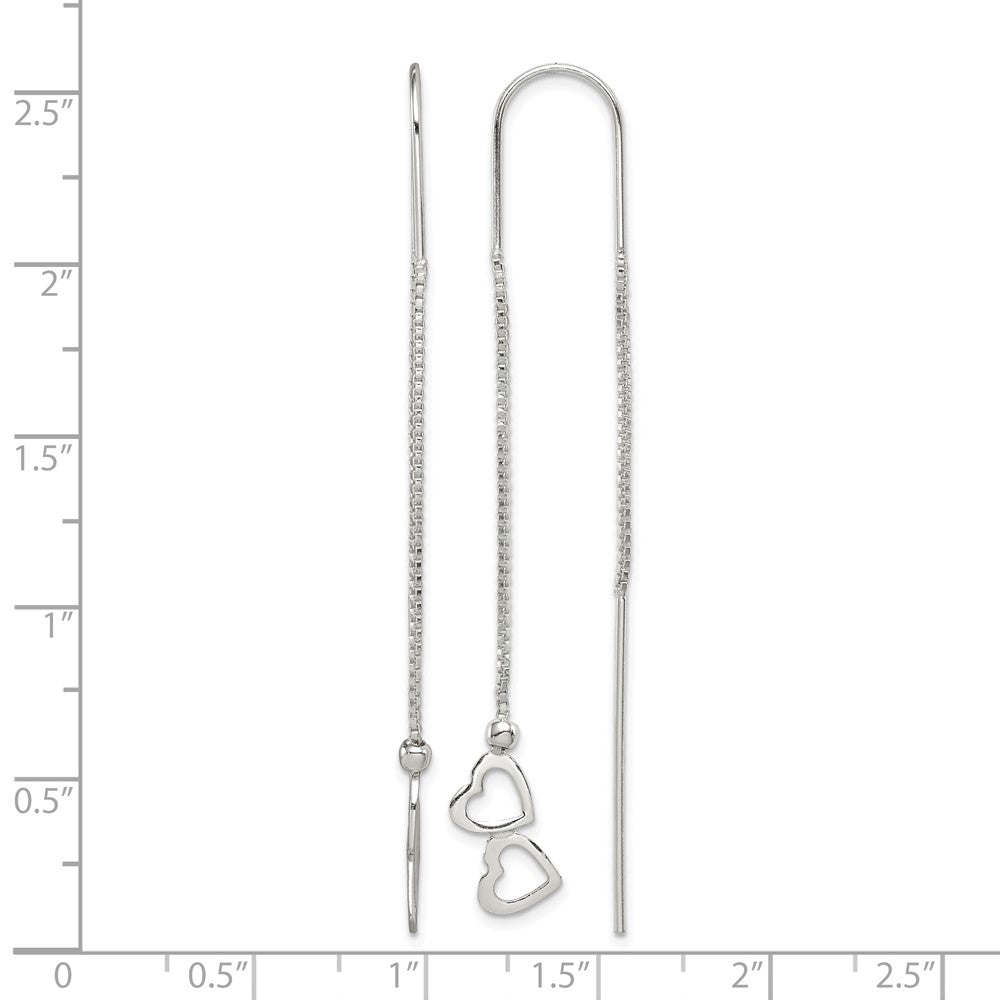 Sterling Silver Polished Double Heart Threader Earrings