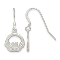 Sterling Silver Satin & Diamond-cut Claddagh Dangle Earrings