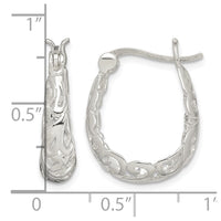 Sterling Silver Polished Filigree Oval Hoop Earrings