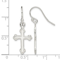 Sterling Silver Polished Budded Cross Dangle Earrings