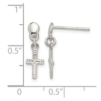 Sterling Silver Polished & Grooved Latin Cross Post Dangle Earrings