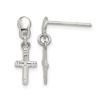 Sterling Silver Polished & Grooved Latin Cross Post Dangle Earrings