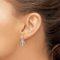 Sterling Silver Polished & Antiqued Ichthus Cross Post Dangle Earrings
