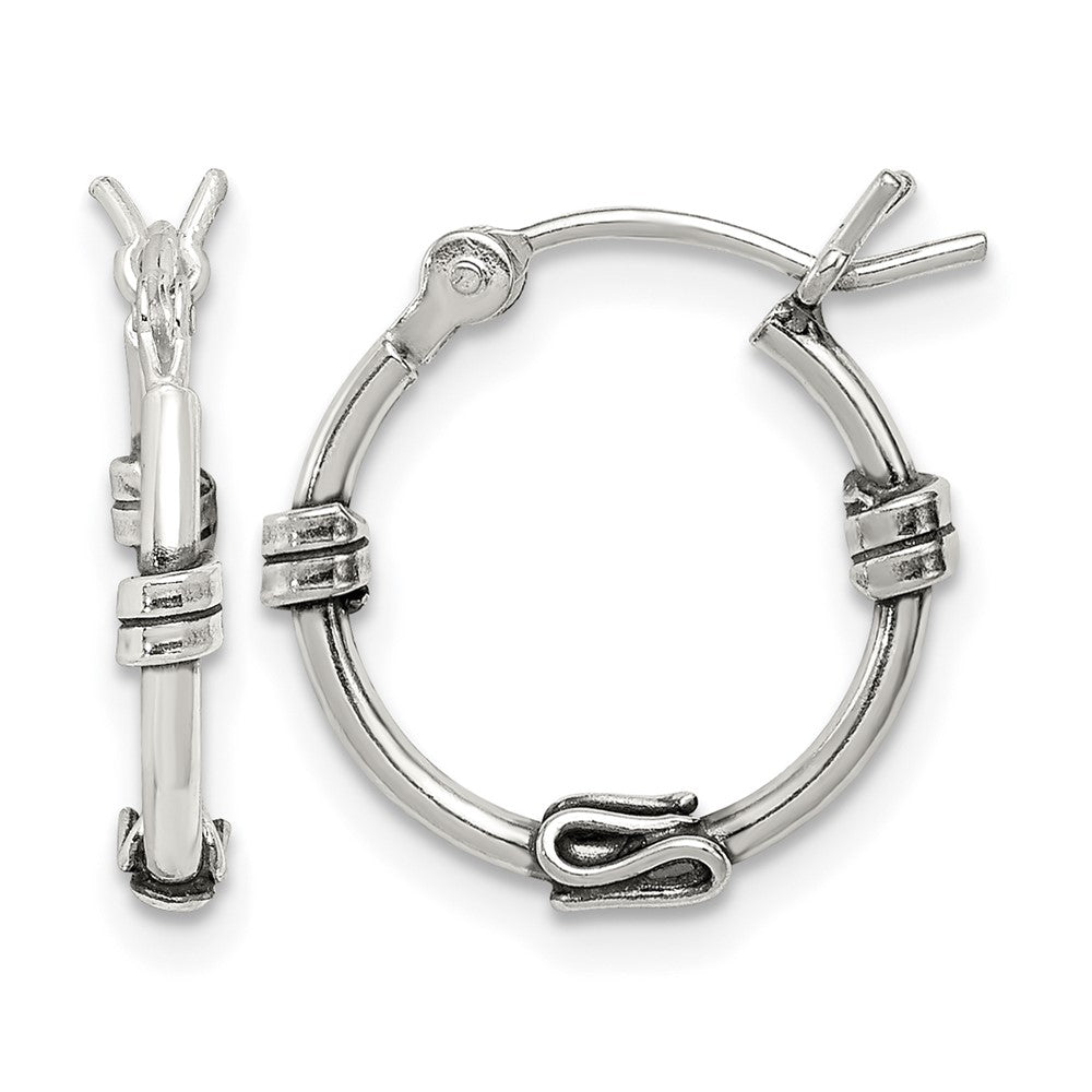 Sterling Silver Antiqued Fancy Hoop Earrings