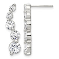 Sterling Silver Rhodium-plated Polished CZ Journey Post Earrings