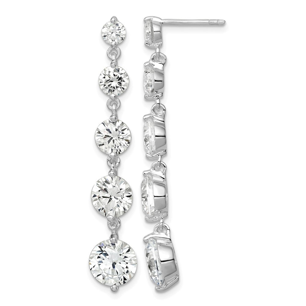 Sterling Silver Rhodium-plated Clear CZ Journey Dangle Post Earrings