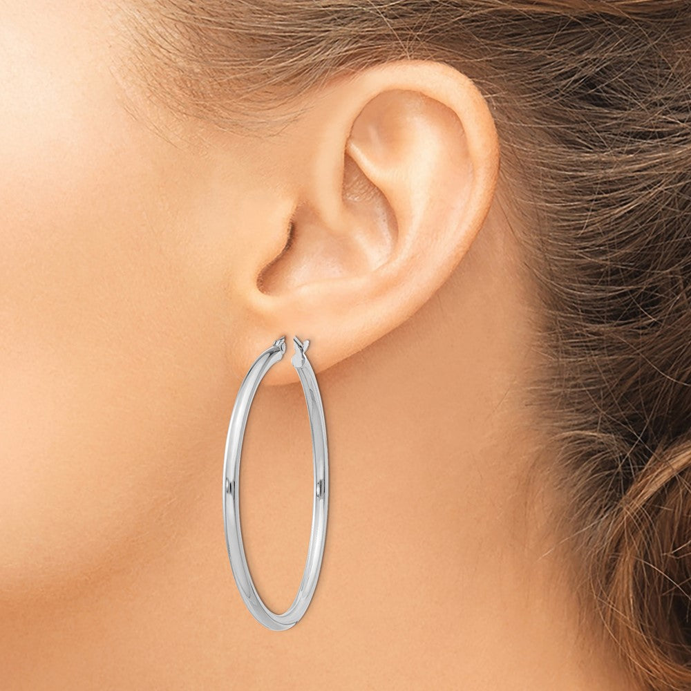 Sterling Silver Rhodium-plated 2.5mm Round Hoop Earrings