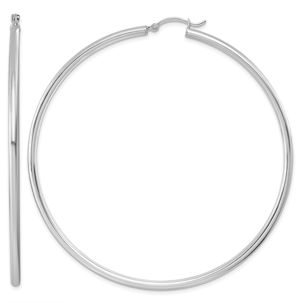 Sterling Silver Rhodium-plated 2.5mm Round Hoop Earrings