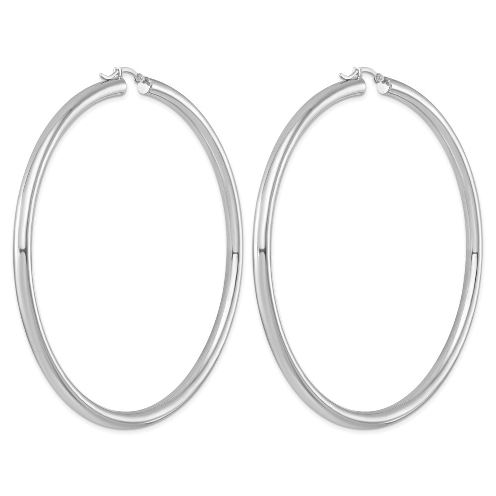 Sterling Silver Rhodium-plated 4mm Round Hoop Earrings