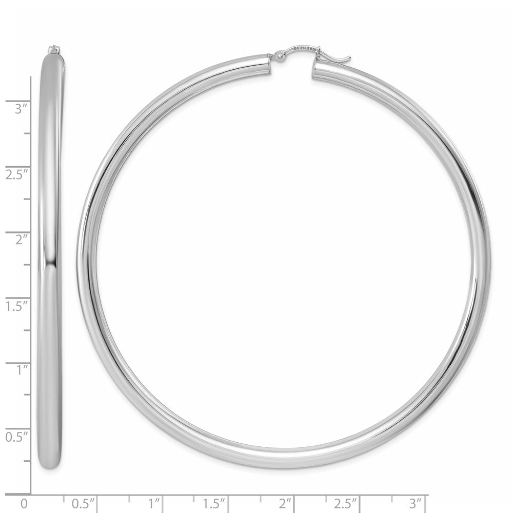 Sterling Silver Rhodium-plated 4mm Round Hoop Earrings