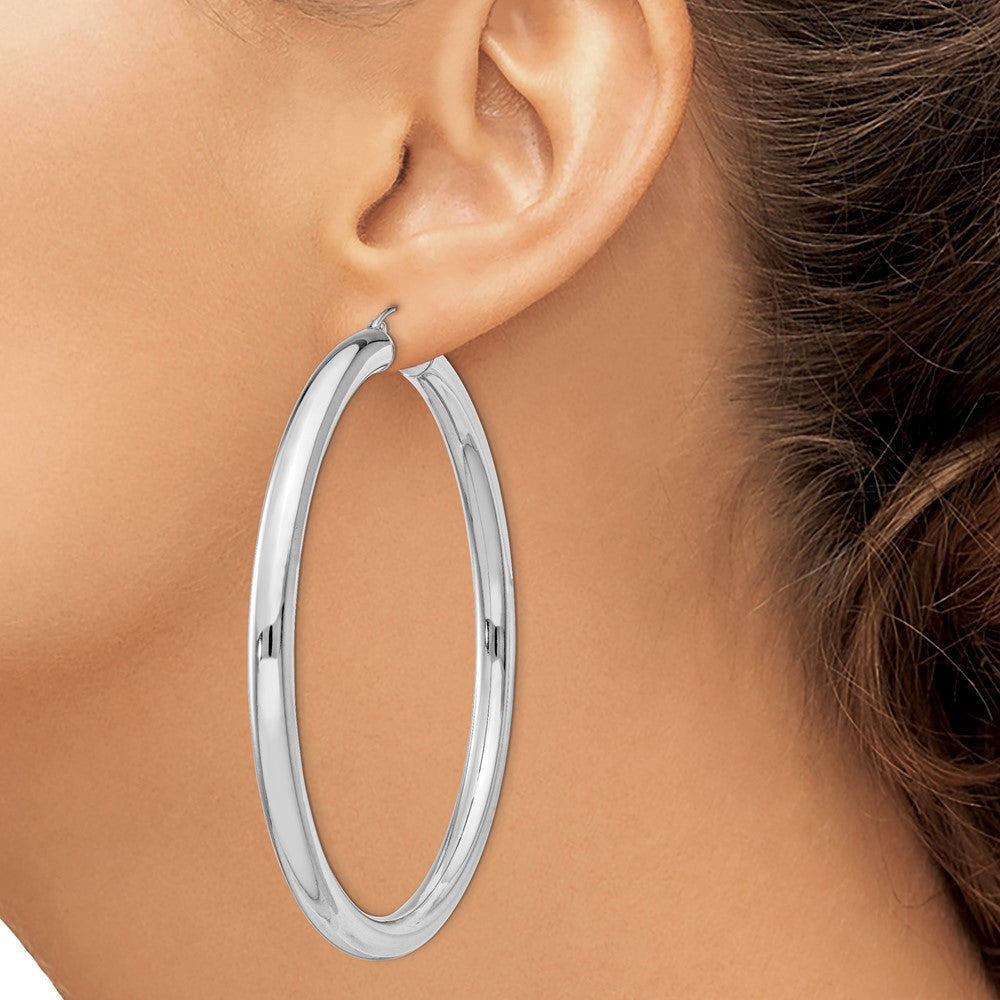 Sterling Silver Rhodium-plated 5mm Round Hoop Earrings