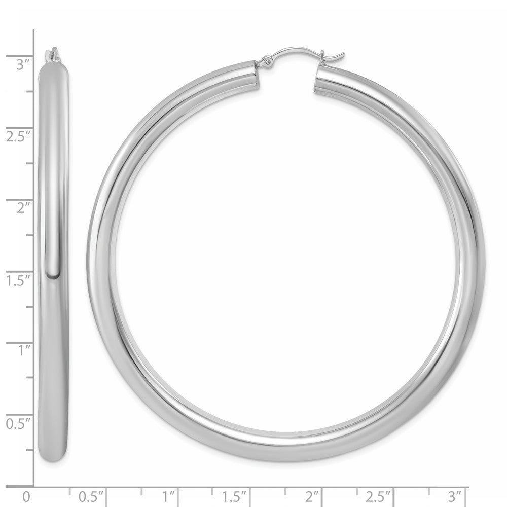 Sterling Silver Rhodium-plated 5mm Round Hoop Earrings