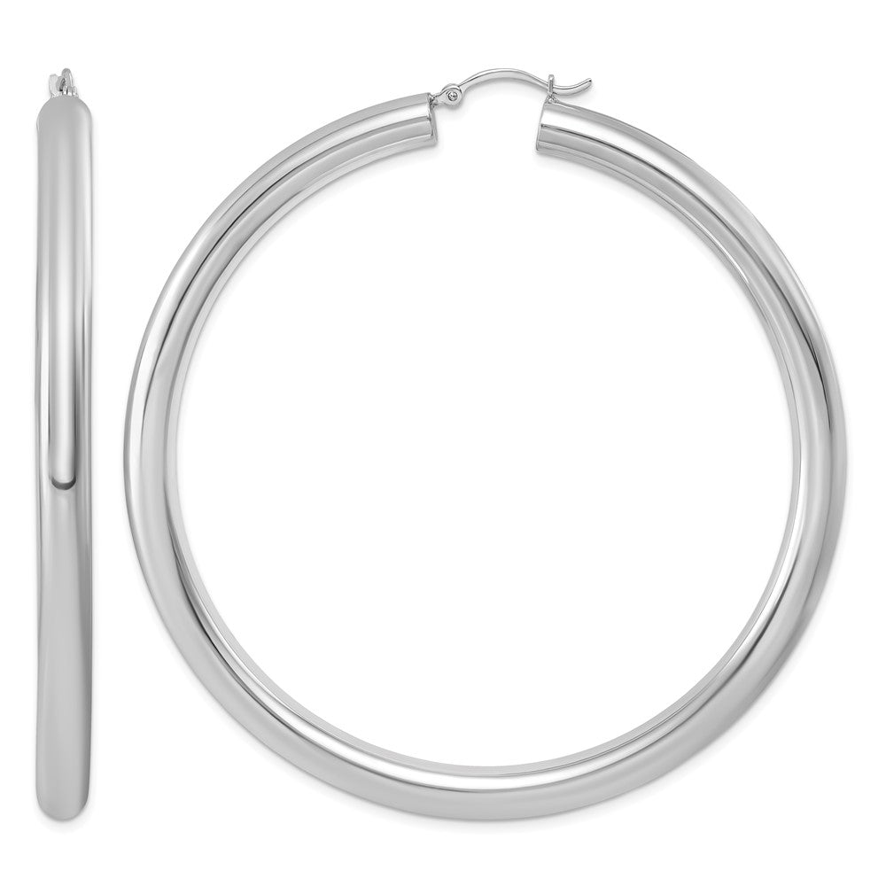 Sterling Silver Rhodium-plated 5mm Round Hoop Earrings