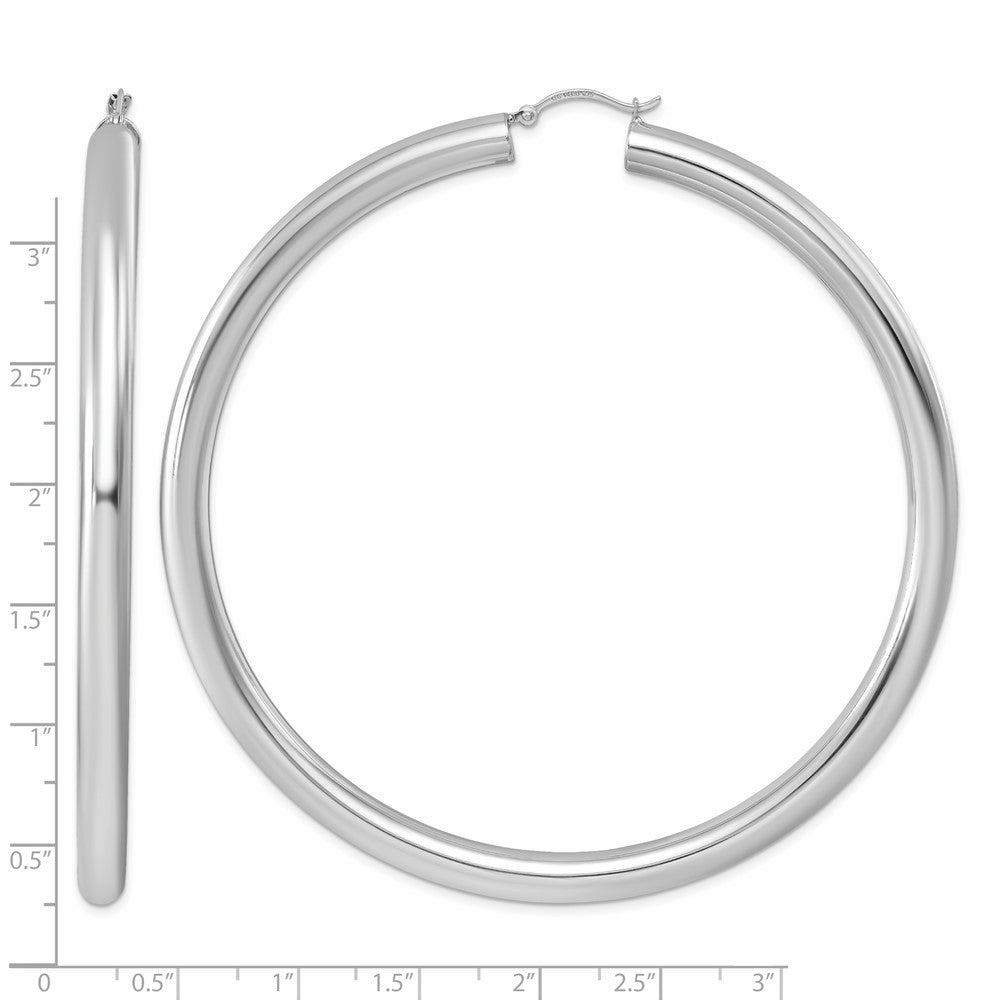 Sterling Silver Rhodium-plated 5mm Round Hoop Earrings