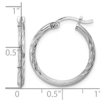 Sterling Silver Rhodium-plated 2mm Polished/Satin Diamond-cut Hoop Earrings