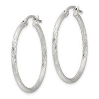 Sterling Silver 2mm Polished/Satin D/C Hoop Earrings