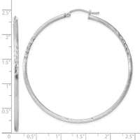 Sterling Silver Rhodium-plated 2mm Polished/Satin Diamond-cut Hoop Earrings