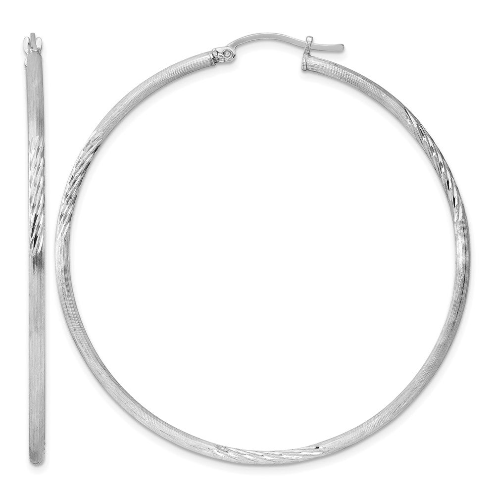 Sterling Silver Rhodium-plated 2mm Polished/Satin Diamond-cut Hoop Earrings