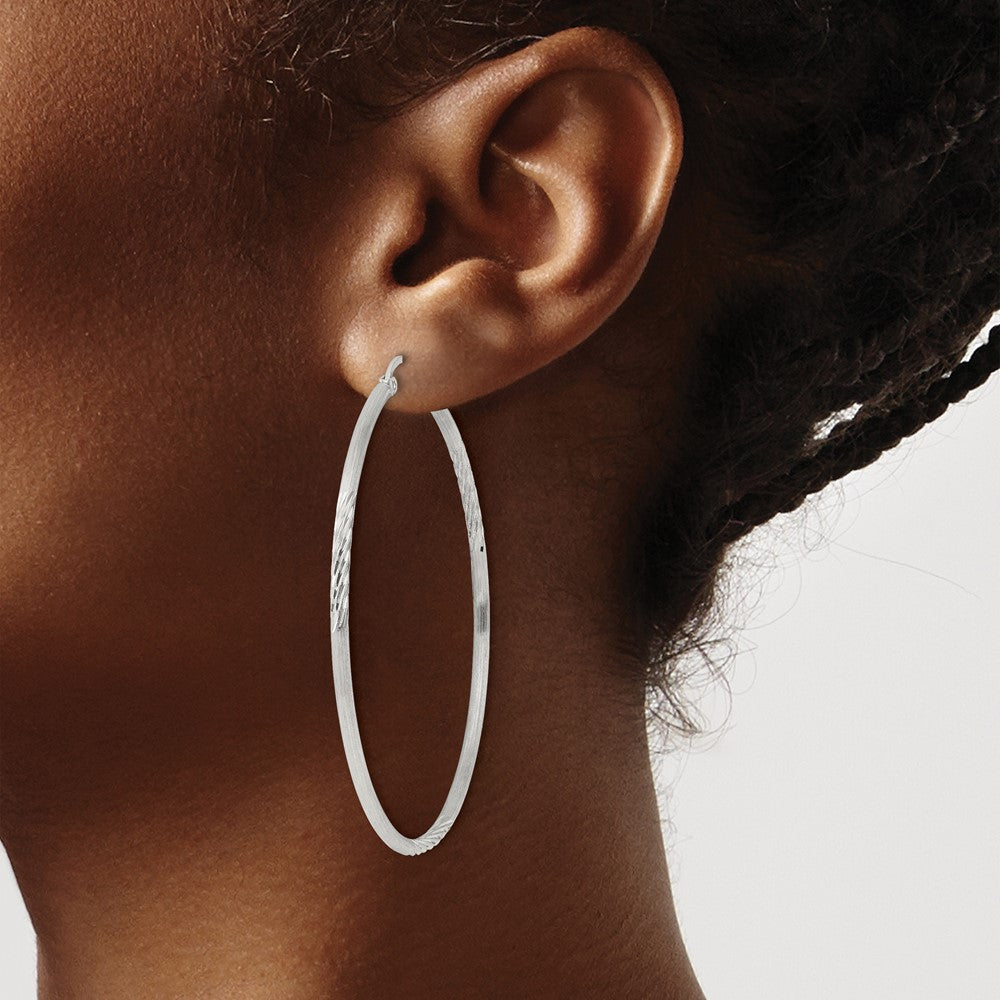 Sterling Silver 2mm Polished/Satin D/C Hoop Earrings