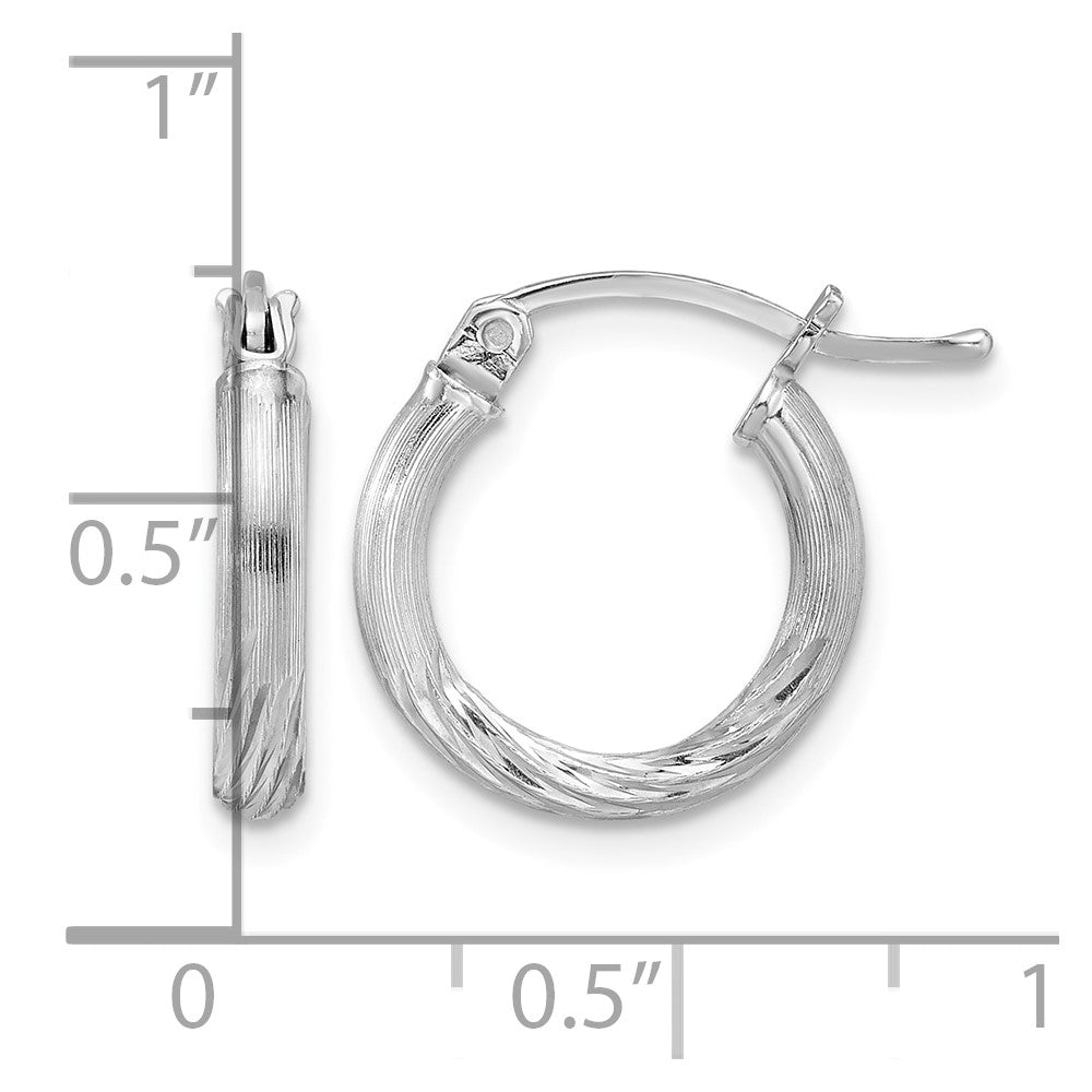 Sterling Silver Rhod-plated 2.5mm Polished/Satin Diamond-cut Hoop Earrings