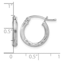 Sterling Silver Rhod-plated 2.5mm Polished/Satin Diamond-cut Hoop Earrings