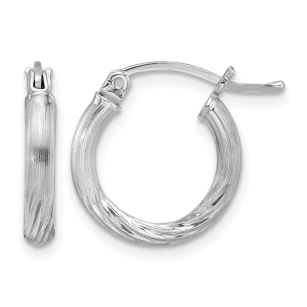 Sterling Silver Rhod-plated 2.5mm Polished/Satin Diamond-cut Hoop Earrings