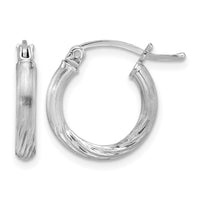 Sterling Silver Rhod-plated 2.5mm Polished/Satin Diamond-cut Hoop Earrings