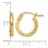 Sterling Silver Flash Gold-plated 2.5mm Polished/Satin D/C Hoop Earrings