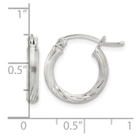 Sterling Silver 2.5mm Polished/Satin D/C Hoop Earrings