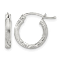 Sterling Silver 2.5mm Polished/Satin D/C Hoop Earrings