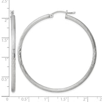 Sterling Silver Rhod-plated 2.5mm Polished/Satin Diamond-cut Hoop Earrings