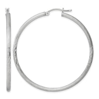 Sterling Silver Rhod-plated 2.5mm Polished/Satin Diamond-cut Hoop Earrings