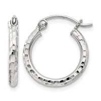 Sterling Silver 2mm Diamond Cut Hoop Earrings