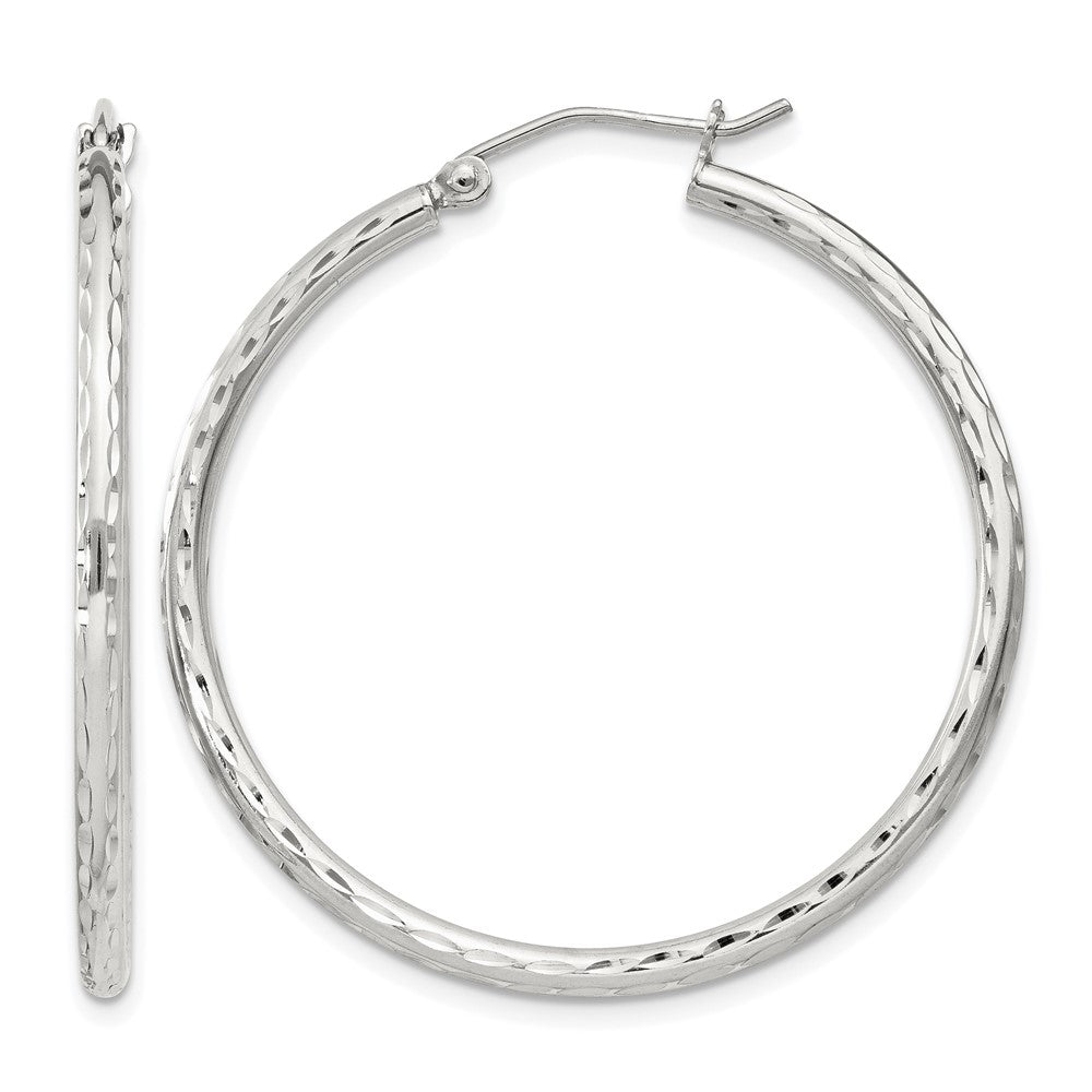 Sterling Silver 2mm Diamond Cut Hoop Earrings