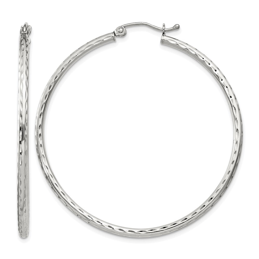 Sterling Silver 2mm Diamond Cut Hoop Earrings