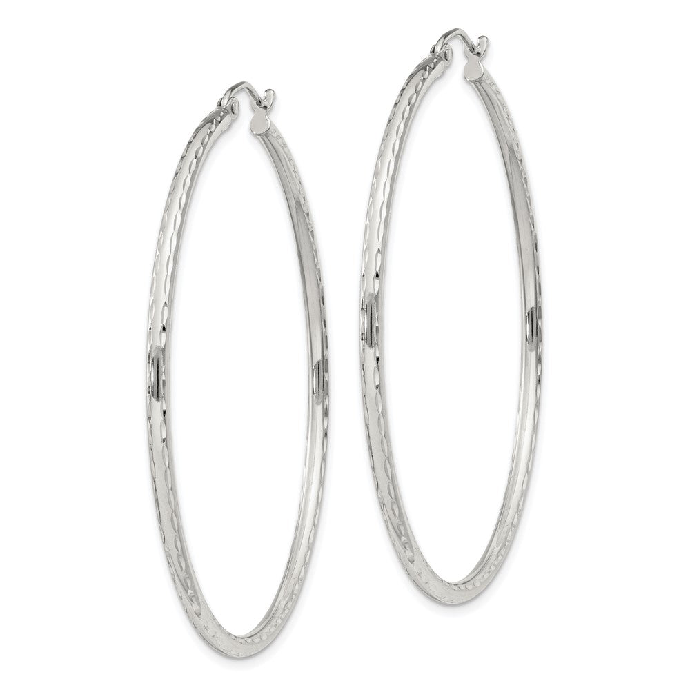 Sterling Silver 2mm Diamond Cut Hoop Earrings